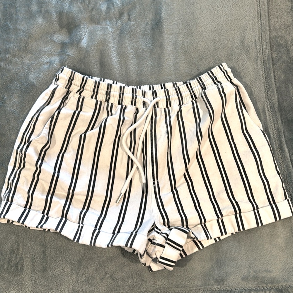 White shorts with black stripes